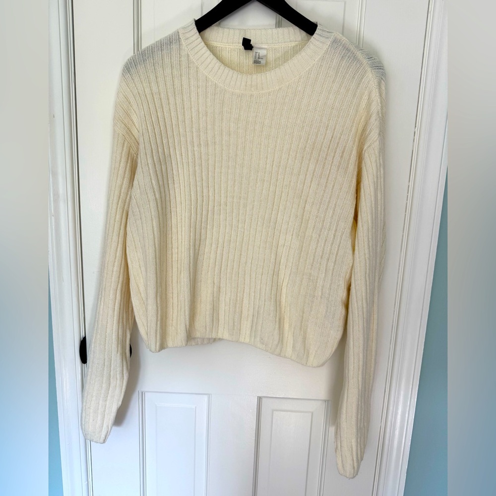 H&M Cream Ribbed Crew Neck Sweater